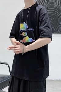 T106-P25 短句 夏季新款潮流印花T恤男宽松休闲半袖打底衫图片