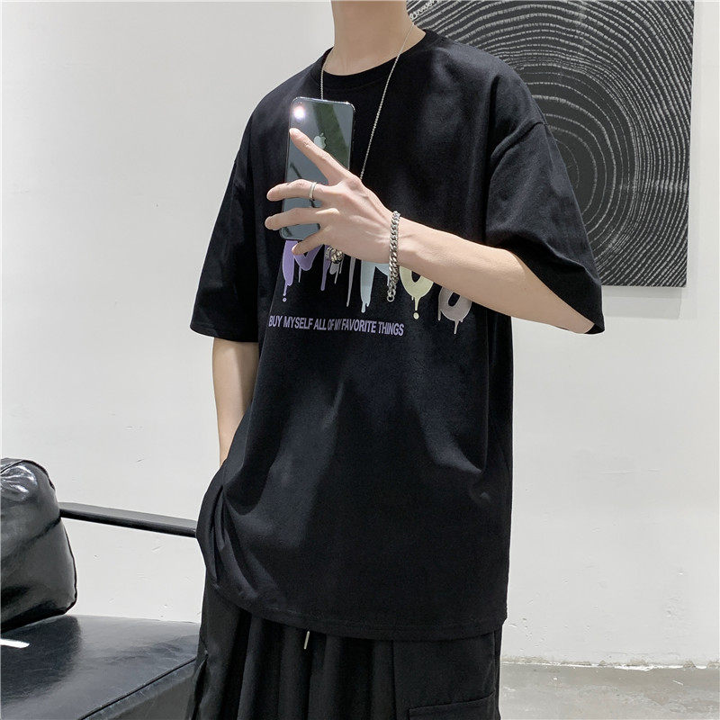 T108  短句  夏季男士个性印花圆领短袖T恤休闲纯棉体恤图片