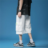 夏季新款华夫格七分裤男士潮牌宽松直筒工装短裤，男装休闲裤，电商B369（原A024）