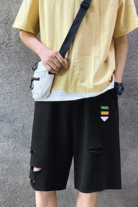   夏季男士破洞五分裤潮牌韩版休闲毛边乞丐短裤图片