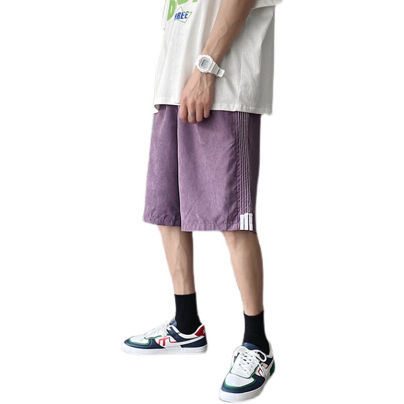 K709-P20夏季大码宽松男侧边条纹运动裤男港风休闲五分短裤,男装休闲裤,电商B369（原A024）