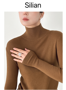 Silian｜Ultrafine美丽诺罗纹高领羊毛衫｜长袖修身｜通勤打底衫