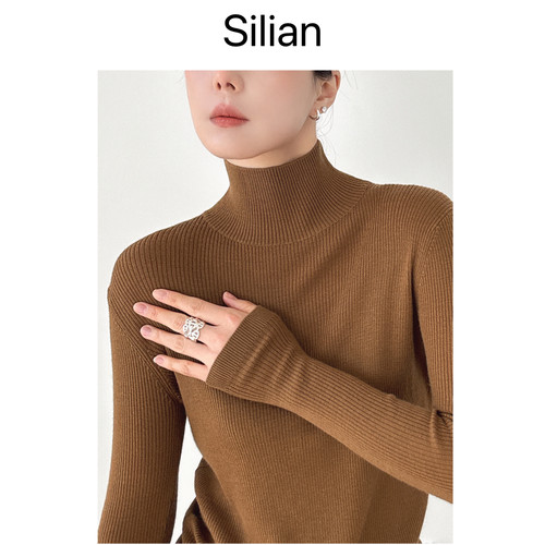 Silian｜Ultrafine美丽诺罗纹高领羊毛衫｜长袖修身｜通勤打底衫