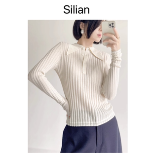 Silian｜设计款 Musepolo｜坑条弹力｜罗纹｜真丝长袖 POLO针织衫
