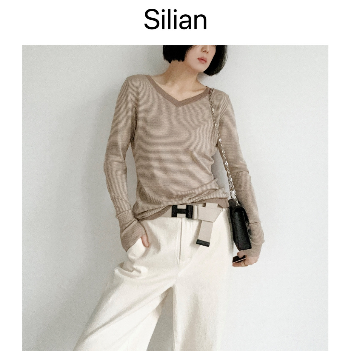 进店B买· Silian|基础·舒适感｜V领·条纹｜春夏真丝棉长袖针织,女装/女士精品,毛针织衫,淘宝优惠券,粉丝福利购,淘宝优惠卷