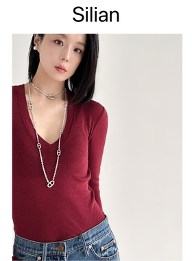 Silian超薄T恤｜可机洗·美丽奴羊毛｜修身版型V领长袖打底衫