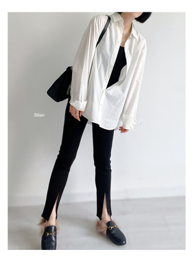 Silian｜OnePiece百搭基础单品｜开衩弹力高腰黑色修身打底裤