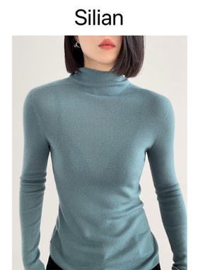 Silian｜口碑时髦｜半高领天鹅颈｜18针黄金羊毛｜无缝针织打底衫