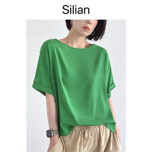Silian|重磅全真丝轻盈感|极简风一字领|宽松桑蚕丝T恤