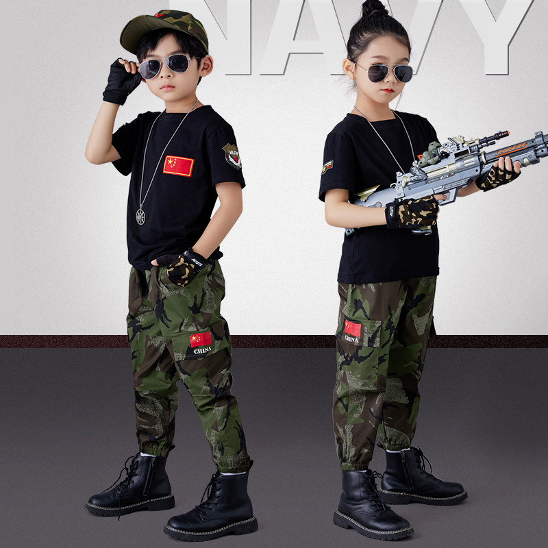 儿童迷彩服套装纯棉短袖男童特种兵衣服军训服装幼儿园军装演出服