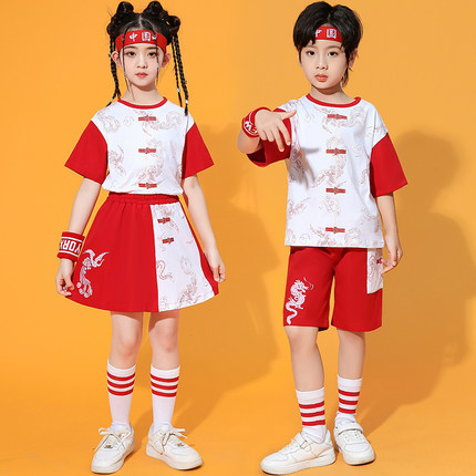国风儿童演出服国潮套装纯棉啦啦操舞蹈服装幼儿园合唱毕业照班服