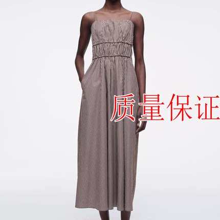原~COS风~女装 标准版型条纹褶裥中长款连衣裙2025夏季新品