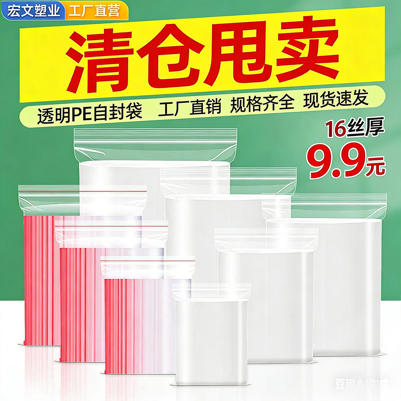加厚透明自封袋小号塑封口袋子大号食品保鲜袋密封袋PE塑料包装袋,包装,塑料自封袋,淘宝优惠券,粉丝福利购,淘宝优惠卷