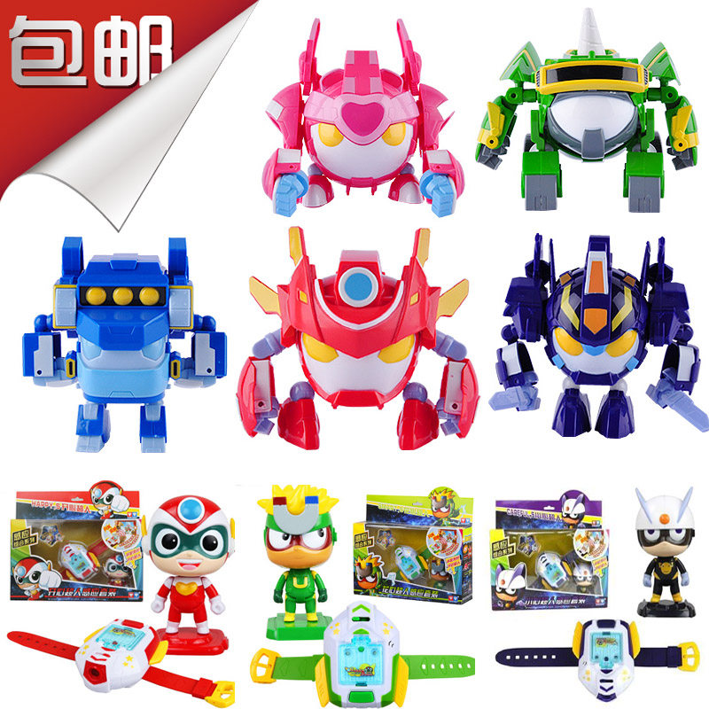 开心宝贝花甜小粗心超人机器人车侠儿童变形发光发声人偶摆件玩具
