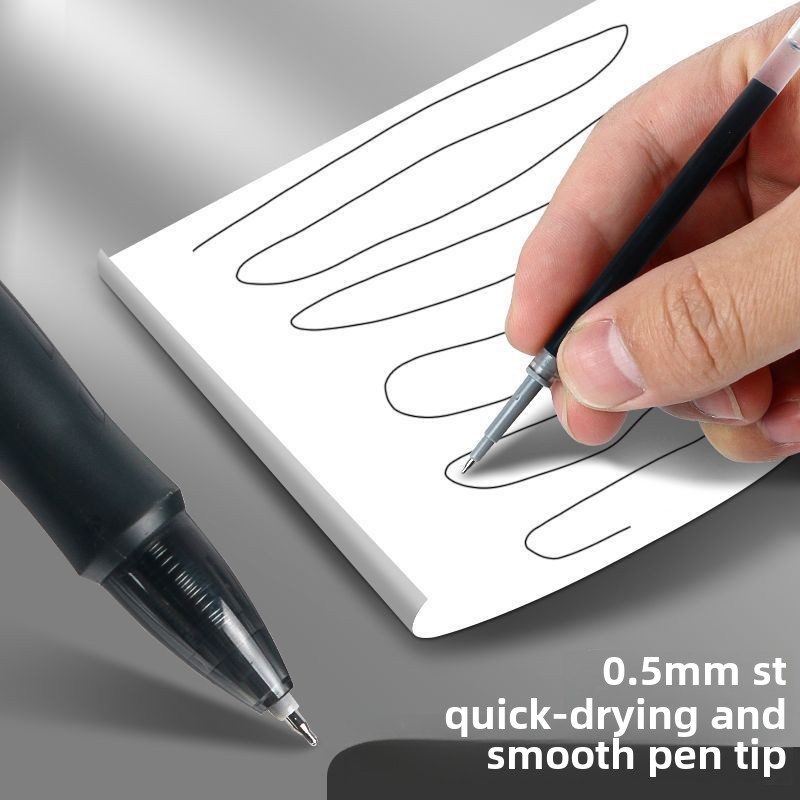 得力V77按动笔芯ST笔尖加强针管红黑色0.5速干顺滑考试中性笔替芯