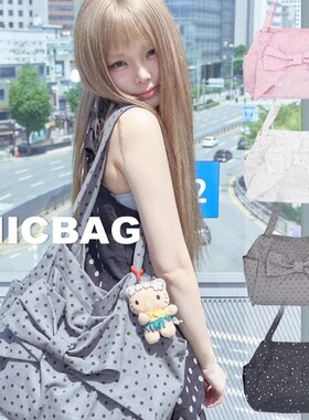 韩国小众蝴蝶结星星波点托特包 甜酷大容量追星女单肩手提帆布包