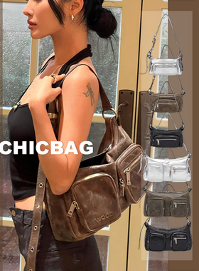 【清仓秒发】韩国小众msw机车包复古腋下包美式双口袋单肩斜挎包