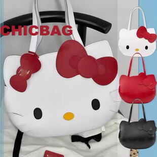 人气Kitty剑桥包联名新款 可爱蝴蝶结大容量通勤牛皮包 手提托特包