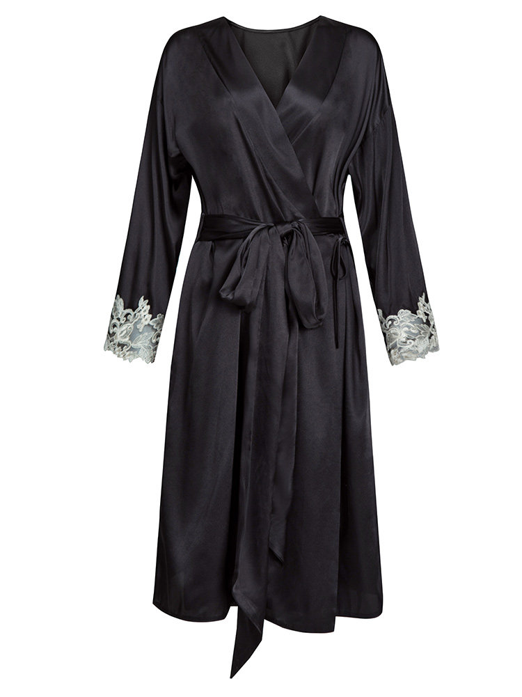 24 FRENCH LIGHT LUXURY LP XIA MAISON HAND-EMBROIDERED LACE 22 MMISAN SILK NIGHTGOWN HEAVY SILK PAJAMAS