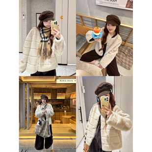 WANNANKE 浮光浅梦 温暖软糯环保貂绒显瘦圆领皮草外套