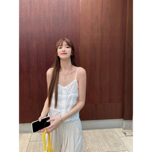 WANNANKE 少女感蕾丝镂空花边吊带小背心 人间白茶