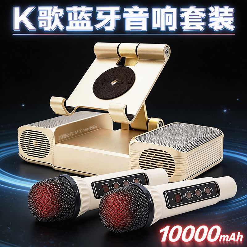 便携K歌蓝牙音箱套装双喇叭低音振膜多功能充电宝10000mAh通用