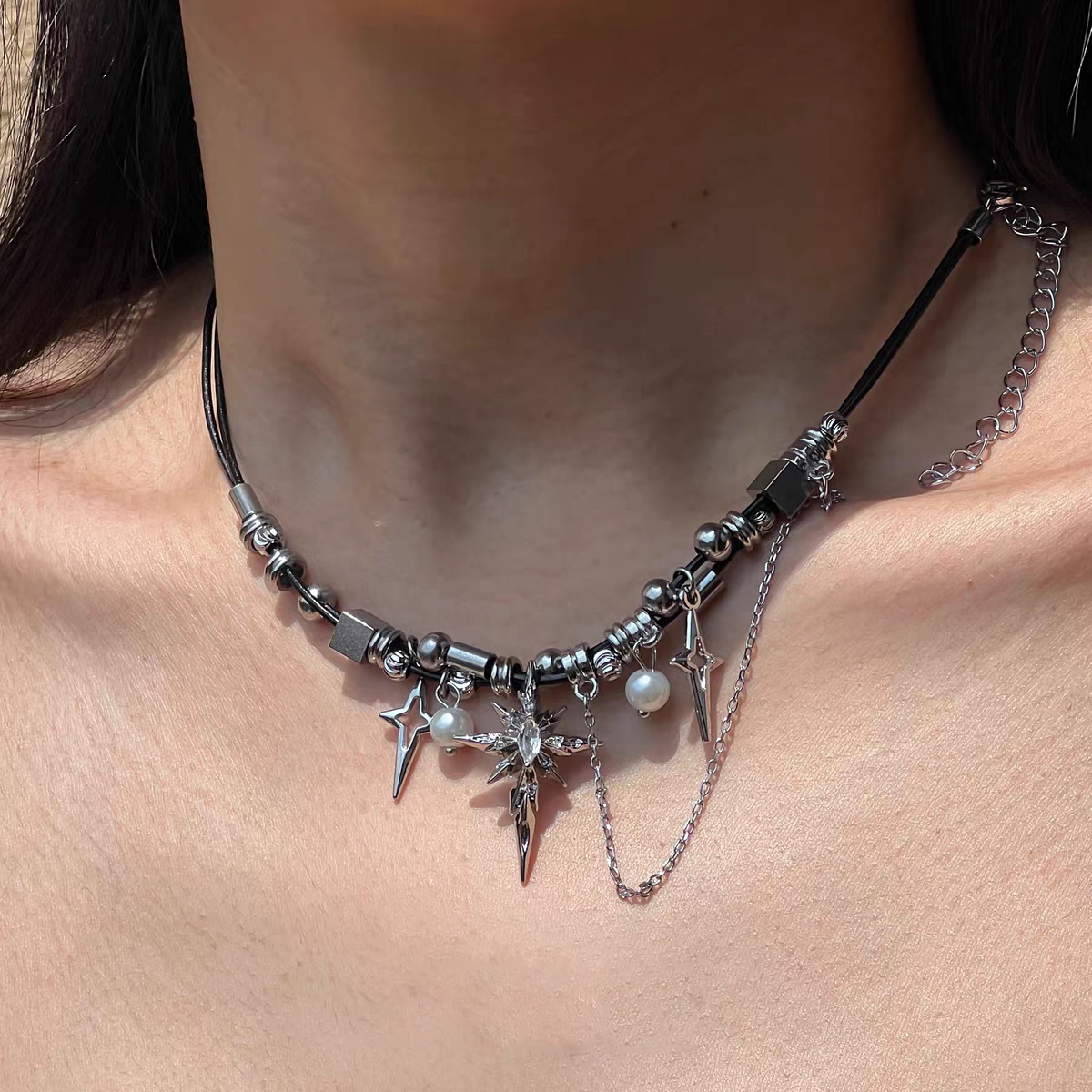 Y2K 중공업 페르시 스타 목걸이 황무지 스타일 하위 문화 뜨거운 소녀 달콤하고 멋진 지뢰 펑크 틈새 유럽과 미국의 추세