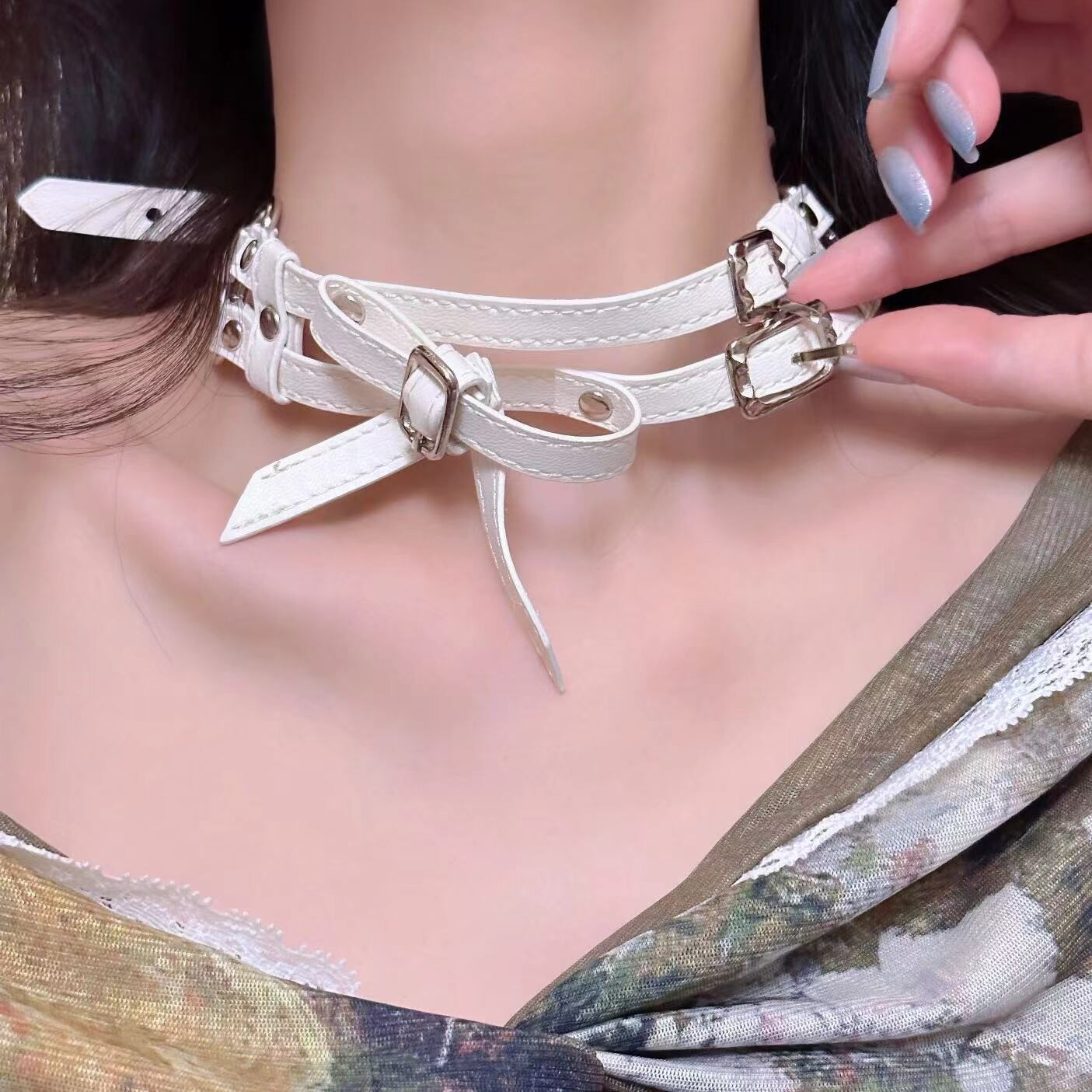 Y2K 실버 발레 보우 지퍼 CHOCKER 목걸이 HOT GIRL SWEET COOL SUBCULTURE 도파민 펑크 틈새 시장