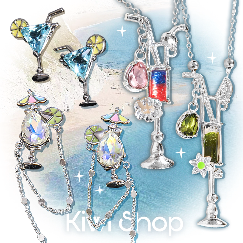 Y2K海滩度假彩钻酒杯项链耳钉辣妹亚文化多巴胺氛围感甜酷小众潮