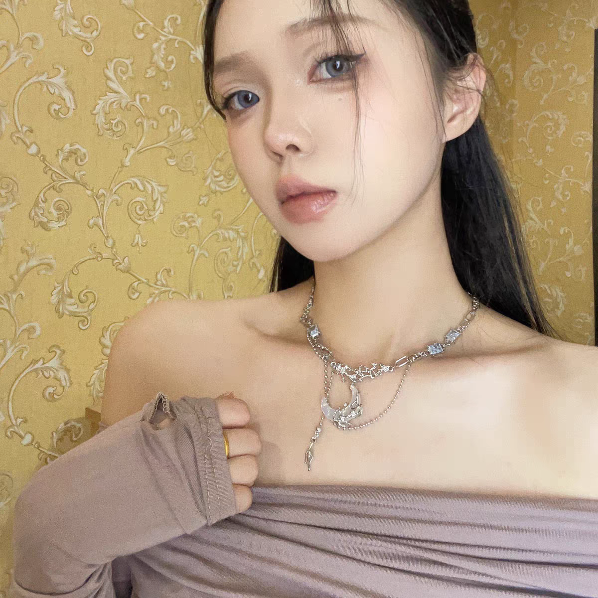 Y2K 투명 달 목걸이 하위 문화 뜨거운 소녀 달콤한 멋진 중공업 틈새 높은 디자인 커플 새로운 중국 스타일 국가 스타일