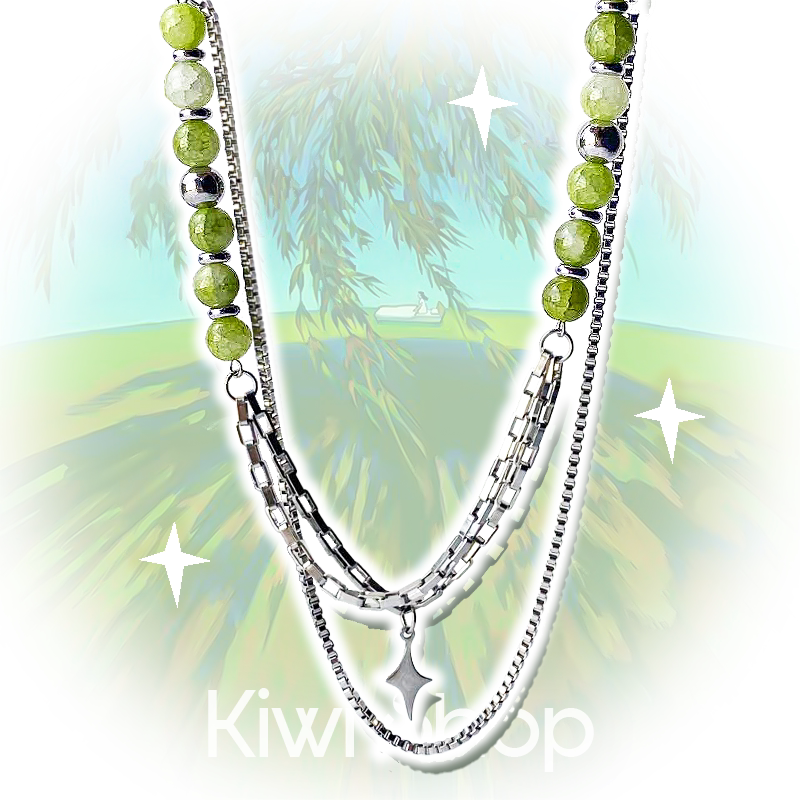 여름 얼음 균열 녹색 구슬 항성 목걸이 뜨거운 소녀 새로운 중국 스타일 틈새 디자인 하위 문화 국가 스타일 Y2K 라이트 럭셔리 트렌드