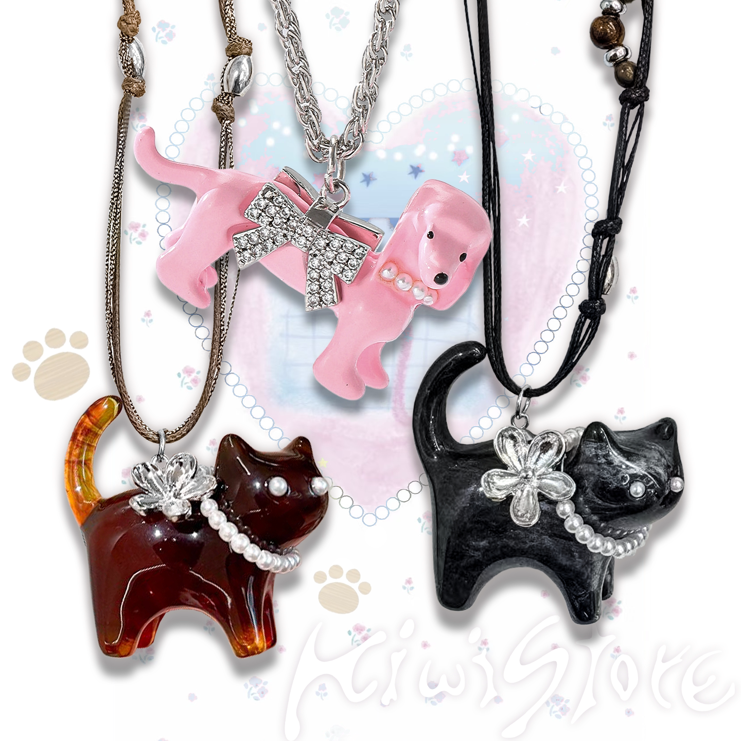 Y2K珍珠装扮猫猫腊肠狗项链辣妹甜酷可爱亚文化小众高级miu系氛围