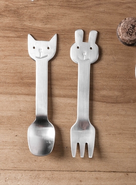 丹麦轻奢GENES 1-4周岁宝宝吃饭勺子儿童可爱卡通小勺叉子甜品勺