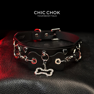 CHICCHOK原创项圈女m高级感choker粉白小狗颈带真皮颈环颈圈M定制