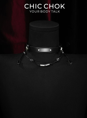 CHICCHOK暗轨项圈真皮项链几何图形黑色颈圈原创设计欧美定制