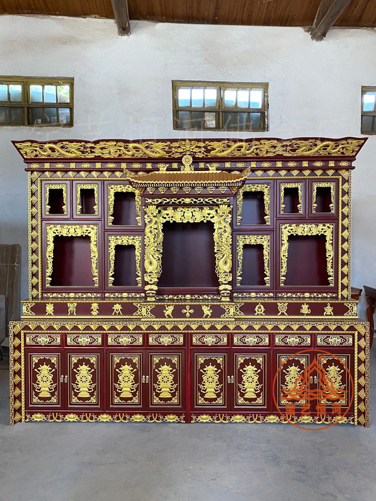 家用密宗佛堂描金藏式佛龛 主位雕龙带屋顶神龛供台宝艺恒河佛柜