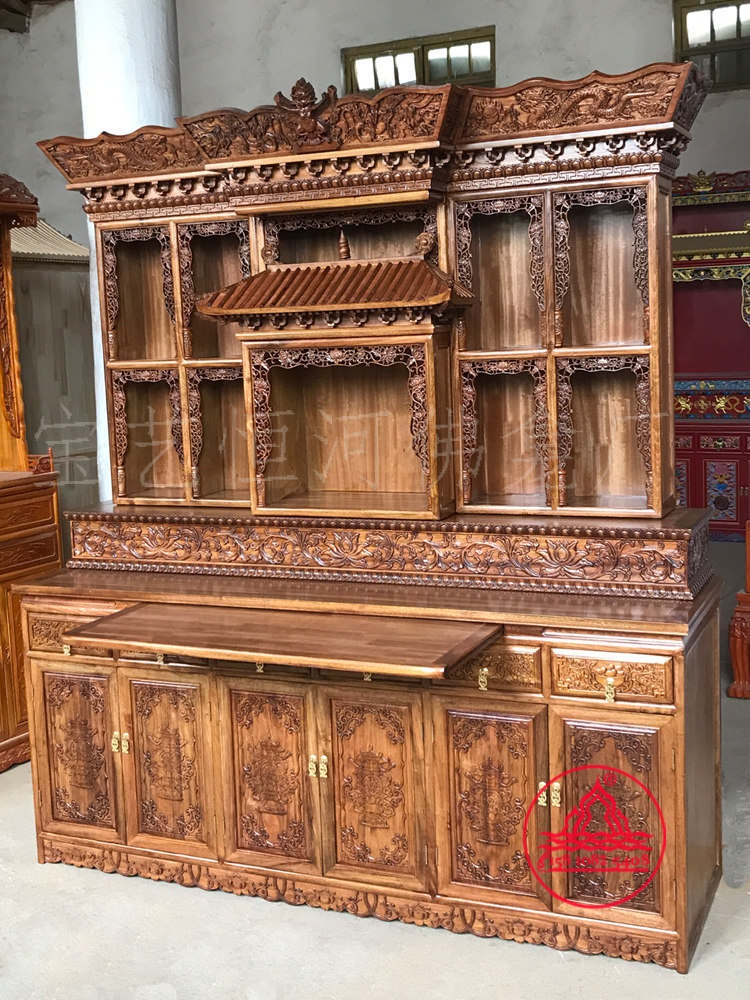藏式佛龛仿胡桃木色九佛位家用密宗佛堂佛柜宝艺恒河西藏实木家具