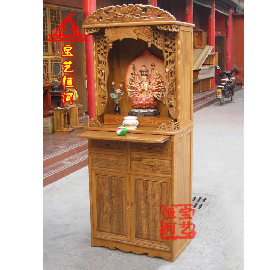 神楼佛龛(榫卯结构上下分体双门四立柜供台)现代家用经济佛柜神龛