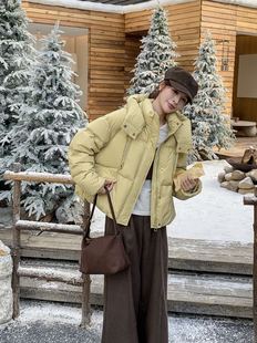 7803高品质2025冬季 连帽宽松简约纯色加厚保暖外套 黑色羽绒服女装