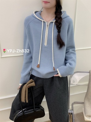 ZH832 秋冬毛衣女2025新款慵懒高级感针织打底衫内搭可外穿帽衫款