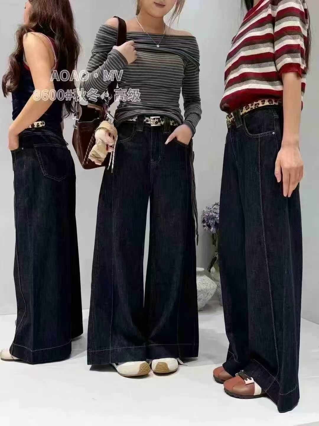 JEANS8600黑金高腰阔腿牛仔裤女秋韩版宽松百搭休闲直筒裤MV.AOAO