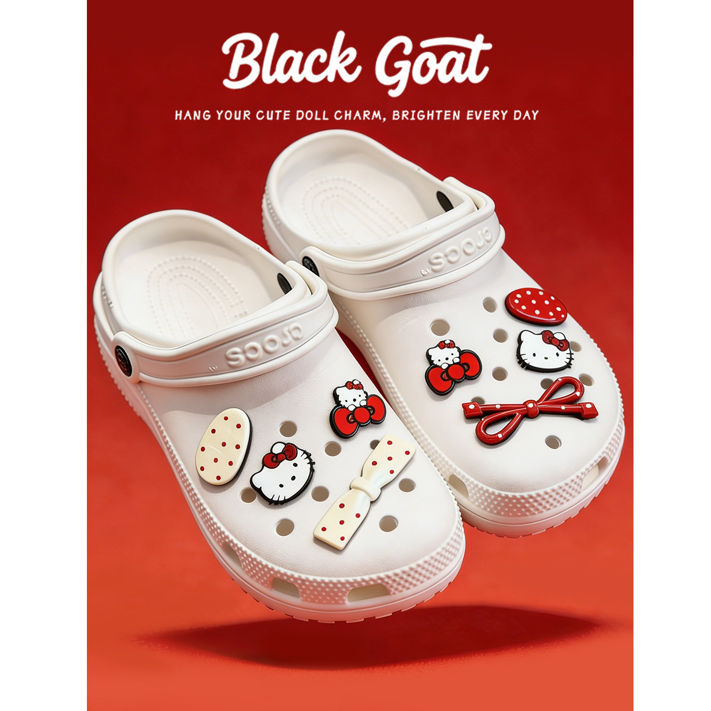黑白红复古可爱HelloKitty洞洞鞋鞋花配饰crocs鞋扣diy适配件装饰图片