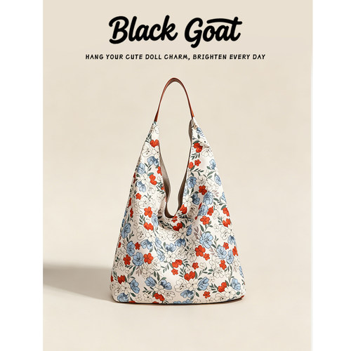 Black Goat碎花帆布单肩包2026年新款港风手提腋下包大容量托特包