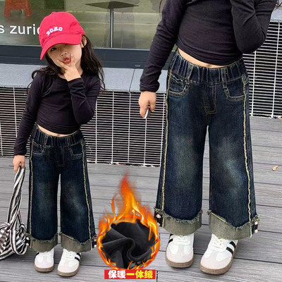 女童牛仔阔腿裤2025新款