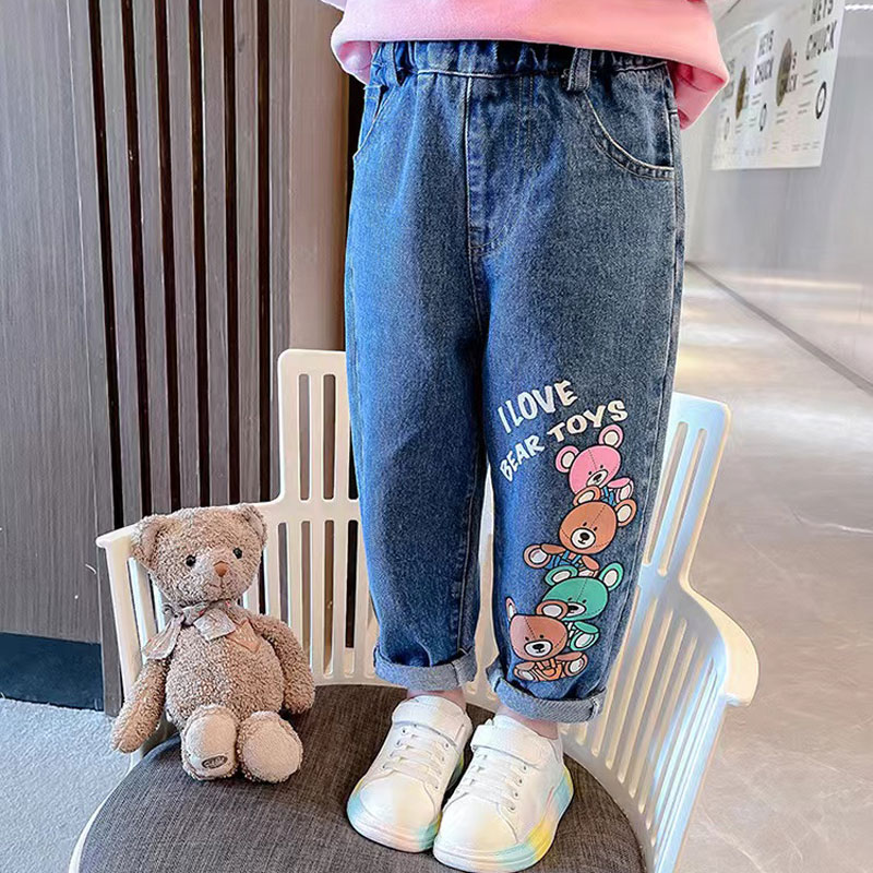 女童牛仔裤加绒秋冬新款男童宝宝裤子宽松小童一体绒儿童长裤棉潮