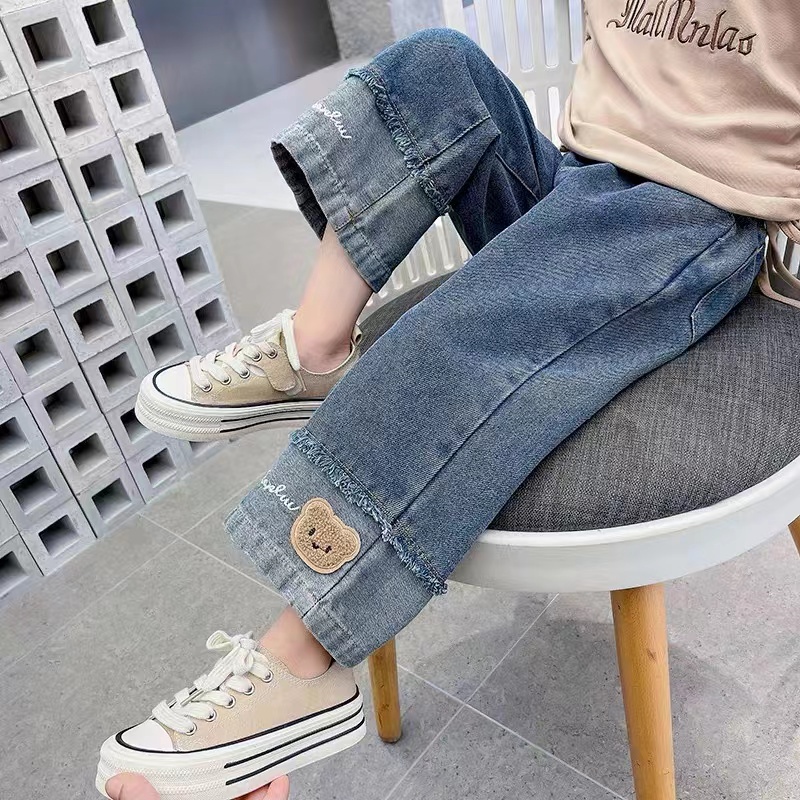 儿童牛仔阔腿裤春季新直筒宝宝时髦裤子女童直筒宽松毛边长裤洋气,童装/婴儿装/亲子装,儿童牛仔裤,淘宝优惠券,粉丝福利购,淘宝优惠卷