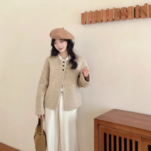 2025秋冬新款单排扣圆领双面羊绒大衣女短款小个子加厚羊毛呢外套