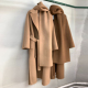 2025秋冬新款 高端M家围巾领山羊绒大衣女长款 系带双面羊毛呢外套