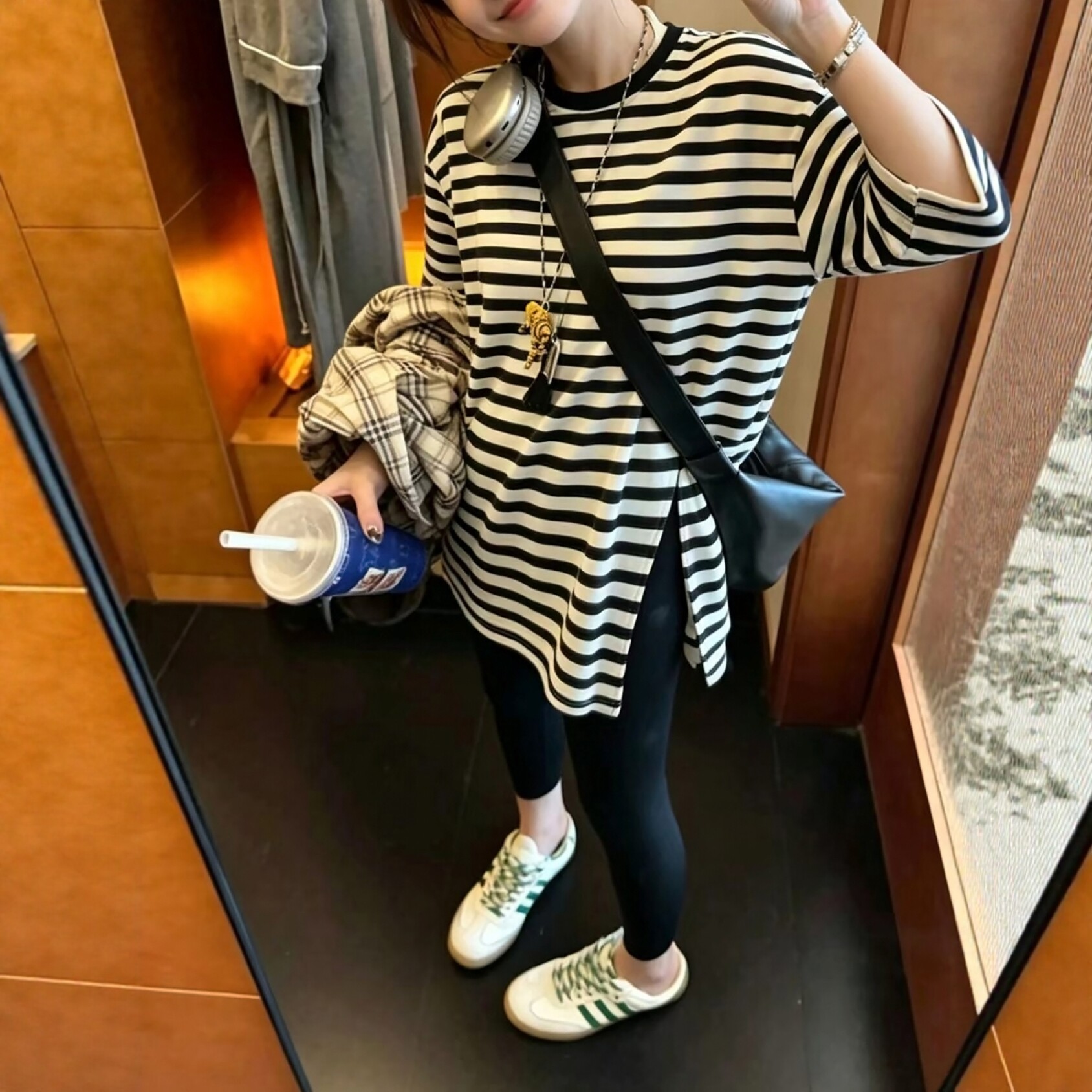 夏大码宽松遮肉显瘦韩版条纹T恤T恤