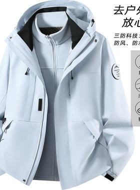 蓝色冲锋衣外套男2025新款